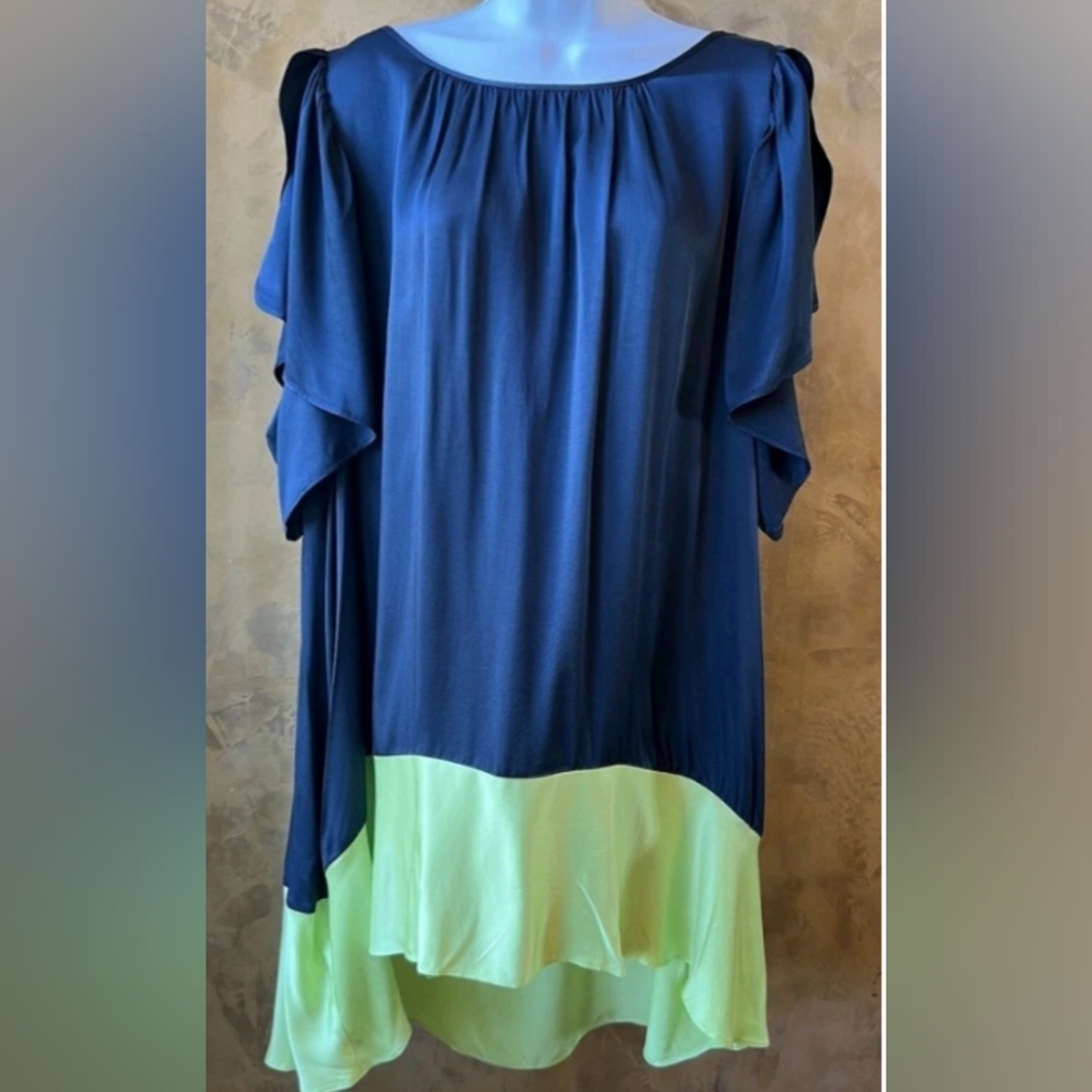 Anthropologie Blue and Green High Low Dress